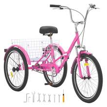 Folding Adult Tricycle, 26-Inch 7-Speed Adult Folding Trikes, Carbon Steel 3 Wheel Cruiser Bike With Basket & Adjustable Seat, Shopping Picnic Foldable Tricycles For Women, Men, Seniors (Pink) - 粉色 - 查看 8