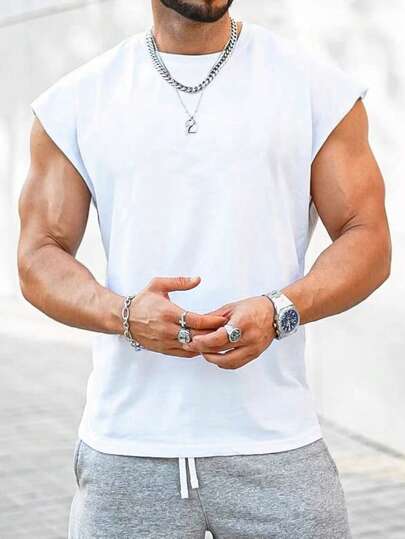 GRDR Men's Classic Solid Color Sleeveless Vest, Suitable For Sports, Fitness And Daily Wear In Summer