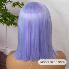女士时尚潮流齐肩波波头全头假发 - 高品质耐热合成假发，粉色/金色/紫色可选 | 适合派对、节日和角色扮演的多功能假发 - 彩色 - 查看 7