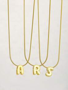 1件简约时尚英文字母吊坠项链，不锈钢链条字母项链，送给女孩、孩子、家人、朋友的礼物，生日礼物，日常佩戴饰品 - 金色 - 查看 5