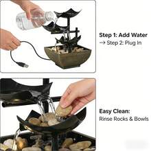 LUMIARTISAN USB Desktop Waterfall Fountain With LED Lights - 3-Tier Indoor Water Fountain With Natural River Rocks,Or For Home Office Bedroom Meditation.Table Décor,Living Room Deccor ,Home Deccor. - 黑色和棕色底座 - 查看 5