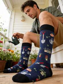 1双园艺图案休闲中筒袜，四季皆宜的多功能运动袜 - 彩色 - 查看 1