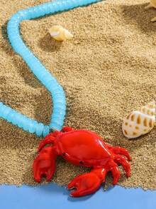 ZAA 1pc Crab Pendant Necklace, Red Crab Beaded Necklace, Spring/Summer Beach Vacation Style, Simple Cartoon Cute Design, Suitable For Hawaii Beach Vacation Wear - Multicolor - View 4