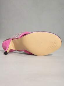 女士新款紫红色水钻人字拖凉鞋，夏季户外穿着精致高跟凉鞋 - 玫紅色 - 查看 8