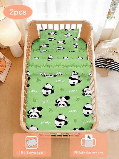 1 Set Of Cute Panda Duvet Coversfor Babies, Made Of Polyester Material And Digitally Printed, Suitable For All Seasons, Baby Beds, Bedroom Decorations, Festivals, And Gifts. Includes 1 Double-Sided Duvet Cover And 1 Single-Sided Pillowcase.