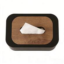 Wooden Grain Lid Luxury Tissue Box, Dust-Proof Tissue Paper Storage Box, Suitable For Bedroom Bedside, Office Desk, Dining Table, Living Room, Decorative Tissue Box (Black/White/Gray) - Multicolor - View 9