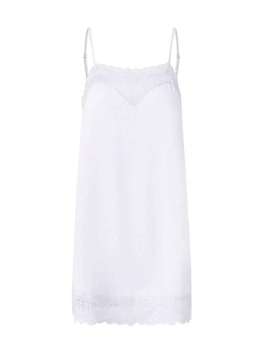 Women Patchwork Lace Cami Dress Fitted Square Neck Spaghetti Strap Mini Dresses For Daily Party Club - White - View 1