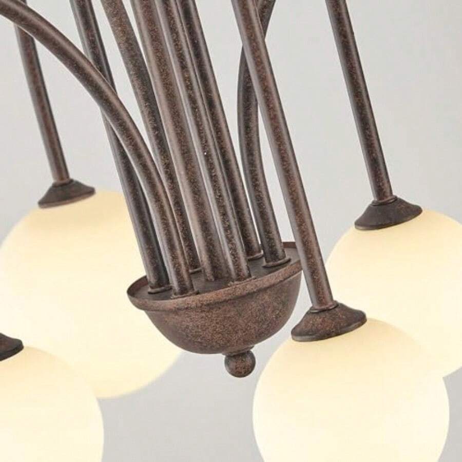 Lámpara de Araña Sputnik Café 6 Luces Lámpara de Araña Grande Moderna L40" Luz Colgante de Techo Larga de Mediados de Sio para Comedor con Pantallas de obo de Vidrio Esmerilado para Vestíbulo de-0003 - Marrón bronce(Brown Bronze) - Ver 1