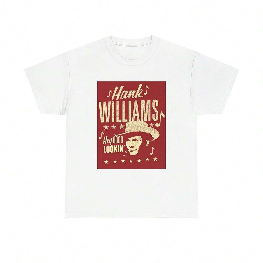 K Williams Sr Tshirt Hey Good Looking Country Music Uni Heavy Cotton Suitable For Year-Round Wear, 220g Pure Cotton Single-Sided Printed Crew Neck Short-Sleeve T-Shirt, Women's Fun Printed Top - Màu 1 - Xem 1