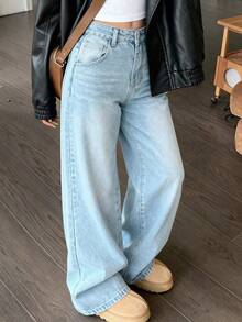 Quần jeans ống đứng dáng rộng kiểu vintage dành cho nữ cỡ lớn, phong cách thường ngày, thích hợp cho mùa xuân. - Rửa nhẹ - Xem 3