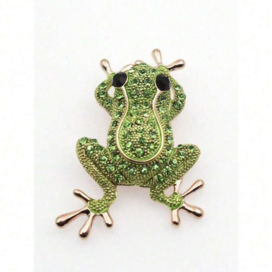 1pc Creative Colorful Rhinestone Frog Brooch Accessory, Suitable For Summer, Queuing, Gatherings, Vacation, Gift For Friends Halloween Accessories Teachers Day - 綠色 - 查看 1