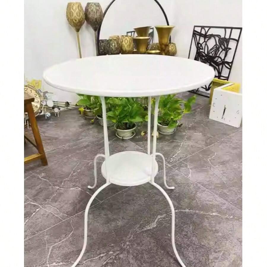 Ceramic White Iron Art Side Table, Decorative Piece For Living Room, Sofa, Store, Thickened Bedside Table, Household - White - View 1