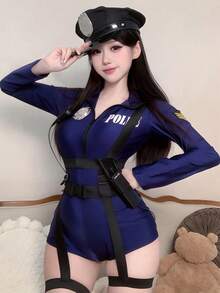 1 件性感夜总会警察制服迷彩连体衣，适合角色扮演和拍照，不包括帽子和徽章 - 彩色 - 查看 11