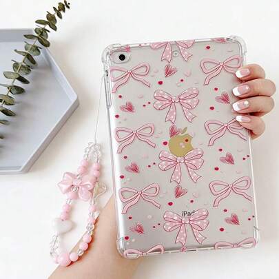 Bowknot, Polka Dot, Heart Design Soft Case With Beads, Suitable For IPad Pro 13-Inch, IPad Air 11-Inch M3 M2, Pink Bowknot Handle, Compatible With IPad Air, Strap Chain For IPad Mini 1/2/3/4/5/6/7/8 Tablet Case