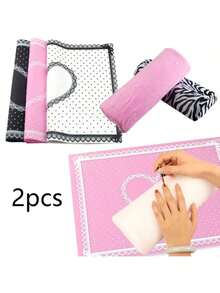 两件套美甲工具：白色手托 + 白色指甲垫，专业沙龙级：可拆卸手托垫、腕托、粉色长方形毛巾垫 - 彩色 - 查看 2