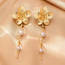 1 Pair Elegant Tassel Flower & Faux Pearl Dangle Earrings, Suitable For Vacation, Party, Festival, Girlfriend Gift - Multicolor - View 5