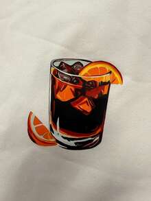 Shwiy 男士夏季果汁主题地区特色柑橘水果印花极简主义图案T恤，轻薄休闲，适合春夏穿着 - 白色 - 查看 2