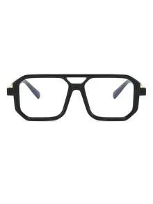 1 Pair Men's Shiny Black PC Frame Personalized Double-Bridge Fashionable Casual Glasses For Travel And Vacation - Glossy Black - View 3
