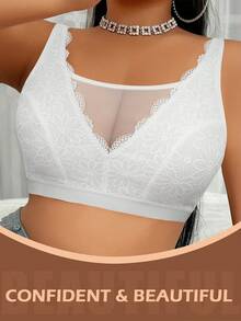 mimilemon Sujetador inalámbrico de encaje blanco para mujer de talla grande - Tela transpirable y espalda suave - Blanco - Ver 3