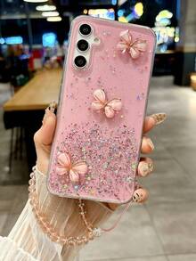 闪亮星空水滴 TPU 手机壳，星空设计，配有配套腕带，兼容 Apple 17 ProMax/17Air/16/15/14/13/12/11 Galaxy 系列 A73/A72/A71/A56/A55/A54/A53/A52s/A50/A36/A35/A34/A33/A32/A31/A26/A25/A24/S25Ultra/S24/S23PLUS/S22。 - 粉色 - 查看 1