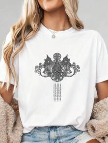 Camiseta retro con estampado de conchas marinas para amantes del océano, corte holgado. - Blanco 4 - Ver 3