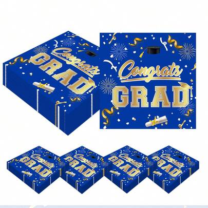 20pcs 6.5inch*6.5inch Blue Graduation Theme Birthday Party Napkins, 2-Ply, 20 Servings Party Napkins, Suitable For Various Graduation Party Scenes, Holiday Decorations, Elegant Party Decor, High-Quality Napkins For Graduation Party Events