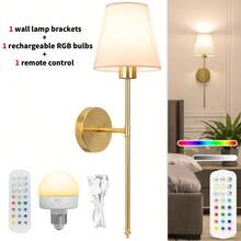 1/2个可充电遥控壁灯（含可充电RGB灯泡），床头灯，吸顶灯，小型装饰灯，夜灯 - 15种可调节颜色，适用于卧室、客厅、走廊、浴室、厨房和衣柜照明，家居圣诞装饰（1800mAh） - 附燈罩款 - 查看 16