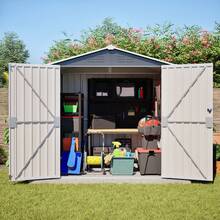 142x185cm Metal Shed, Garden Tent With Vent, Lockable Door, Windproof Garden Equipment, Grey - A - View 3