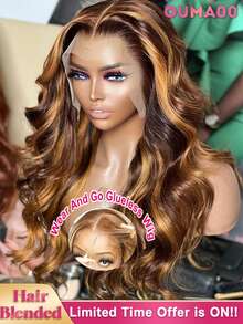 13x6 13x4 HD Transparent Lace Front Wig Human Blended Hair Body Wave 8-34 Inch - 200% Density Grade Pre-Plucked Glueless Frontal Wig With Baby Hair For Women, No Glue & Ready To Wear, Realistic & Natural Look Wig - SP4/27 - View 2