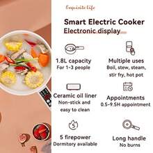 Eléctrica Hot Pot Cooker Steamer 1.8L - Sartén Antiadherente Multifuncional - Dormitorio Oficina Portable Ramen Cooker Steamer Hervir Protección Seca - Adecuado Para Fideos Steak Cooker Eg-B031 - Blanco - Ver 2