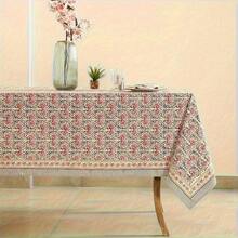 1pc Elegant Pink & Green Floral Tablecloth With Golden Accent Rectangular Dining Table Cover - Luxury Machine- Fabric Suitable For Valentine's Day, Weddings, Banquets, Everyday Dining - Easy-Clean Decorative Table Setting - Nhiều màu - Xem 2