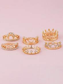 6 chiếc Rhinestone Vương miện & Vòng trang trí trái tim - Vàng - Xem 5