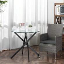 Round Glass Coffee Table, Black Side Table With Glass Top And Metal Frame, 80 X 80 X 75 Cm, Modern And Elegant Style - White - View 2