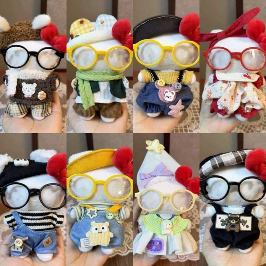 一套新款时尚可爱娃娃服装，适合10厘米高的猫咪毛绒娃娃，娃娃衣服，生日/圣诞节/新年礼物（注意：仅出售衣服，不含娃娃、眼镜、鞋子） - 彩色 - 查看 1