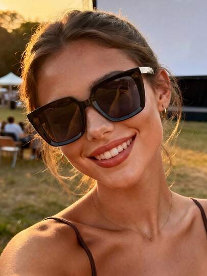 1 Pair Unisex Square Large Frame Glasses, Suitable For Beach Parties, Travel And Other Occasions, Ideal For Summer Beach Vacations And Outdoor Activities