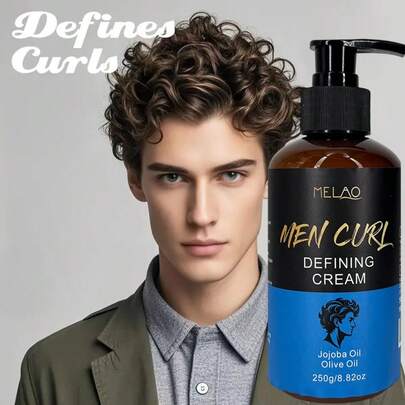 MELAO Men's Curl Defining Cream, Containing Jojoba Oil And Olive Oil, Suitable For Natural Curly And Wavy Hair, Strong Holding Power To Shape Separated Curls, Oil Control And Frizz-Free, Adds Texture And Shine, Non-Greasy Lightweight Formula, 250g/8.82oz