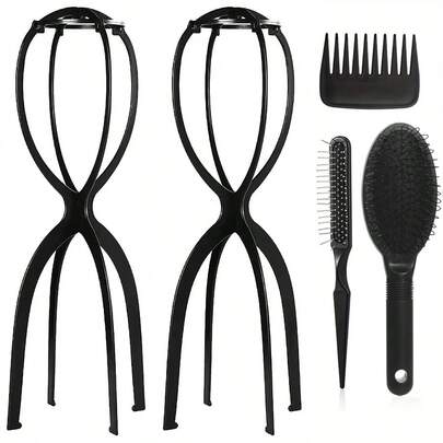 2 paquetes de soporte para peluca con 3 piezas de cepillo y peine para peluca, juego de soporte y peine para peluca de viaje para mujeres con múltiples pelucas