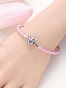 1 Pair 925 Sterling Silver Butterfly Clasp Pink Braided Bracelet, Adds Dreamy And Charming Appeal To Daily Outfits - Silver - View 2