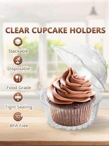 Hộp đựng bánh cupcake đơn bằng nhựa trong suốt hình vòm dùng một lần, 50 chiếc/30 chiếc/10 chiếc, hộp đựng bánh trái cây và món tráng miệng, lý tưởng cho các bữa tiệc hoặc đám cưới. - Nhiều màu - Xem 3