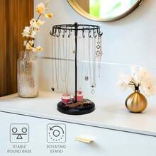Black Rotating Jewellery Stand - Jewellery Display Stand For Necklace Storage/Earring Storage - Necklace Stand Jewellery Holder Tower Rack - Black - View 2
