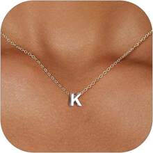 ChicSilver Initial Necklace 26 Letters A-Z Charms 925 Silver / Gold Chain Necklaces For Women Jewelry Accessories Mini Minimalist Alphabet Names For Mothers Couples Birthday - K/白金 - 查看 4