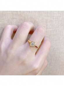 1克拉立方氧化锆18K镀金简约精致可叠戴戒指，女士款 - 黃金色 - 查看 6