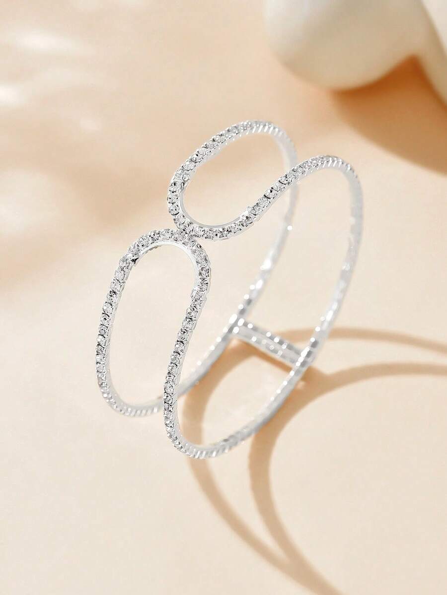 1pc Women's Elegant Fashion Geometric Design Rhinestone Bracelet, Suitable For Daily Wear And Parties - Silver - View 1