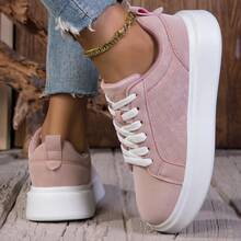 New Fashion Women's White Thick-Sole Sneakers - Faux Suede Material Lace-Up Casual Walking Shoes, Thick Sole Design, Comfortable Wear, Suitable For Daily Use - Pink - View 6