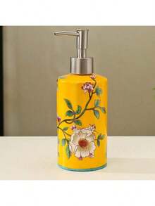 1个410毫升复古手动可灌装液体皂液器，实用中式洗发水容器，花卉陶瓷防滑浴室瓶，家用 - 查看 7