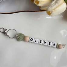 Personalized Keychain, Custom Name Keychain | Silicone Bead Keychain | Rose Flower Keychain, Backpack Keychain | Handmade Gift, Valentine's Day Gift - Multicolor - View 23