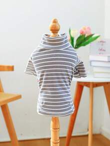 PETCIRCLE 1pc Pet Clothes, Casual & Fashionable Cute Cozy Warm Puppy/Kitten Sweater, Poodle/Teddy/Small Dog Outfit - Gray & White Stripe - Multicolor - View 4