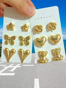 6-12件金色时尚耳环套装，时尚优雅，适合日常佩戴、派对佩戴，是馈赠佳品。 - 彩色 - 查看 6