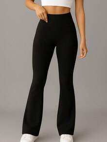 's High-Waisted, Elasticated, Flared Leggings For Physical Activities. - Màu xanh hải quân - Xem 4