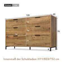 (=834445AAD) Chest Of Drawers, Sideboard With 6 Drawers, 120 X 40 X 76 Cm In Dark Oak, Tall Sideboard For Bedroom And Living Room - Dark Oak - View 11